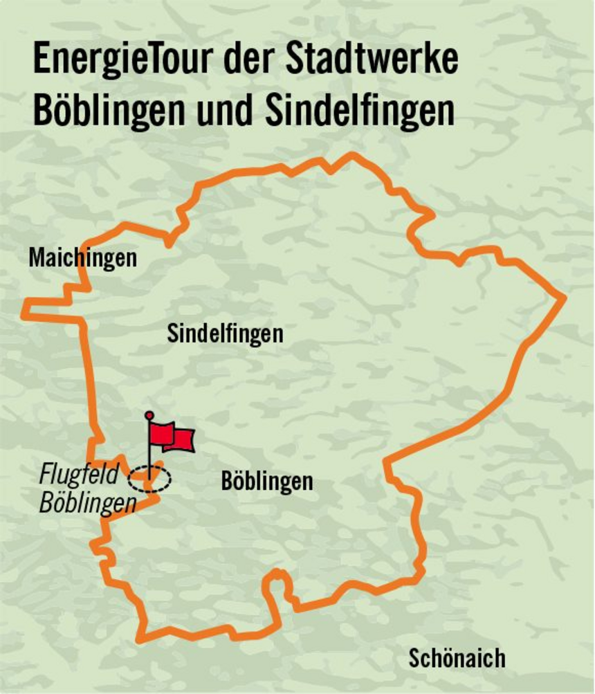 Übersichtsplan der Energie Tour der Stadtwerke Böblingen und Sindelfingen