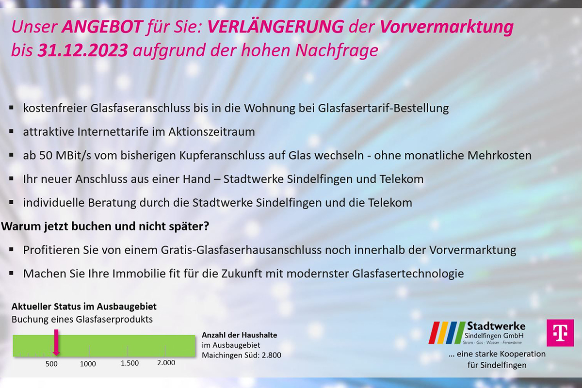 Ein Poster mit Angebotstext. Diverse Vorteile für die Buchung eines Glasfaseranschlusses werden aufgelistet.
